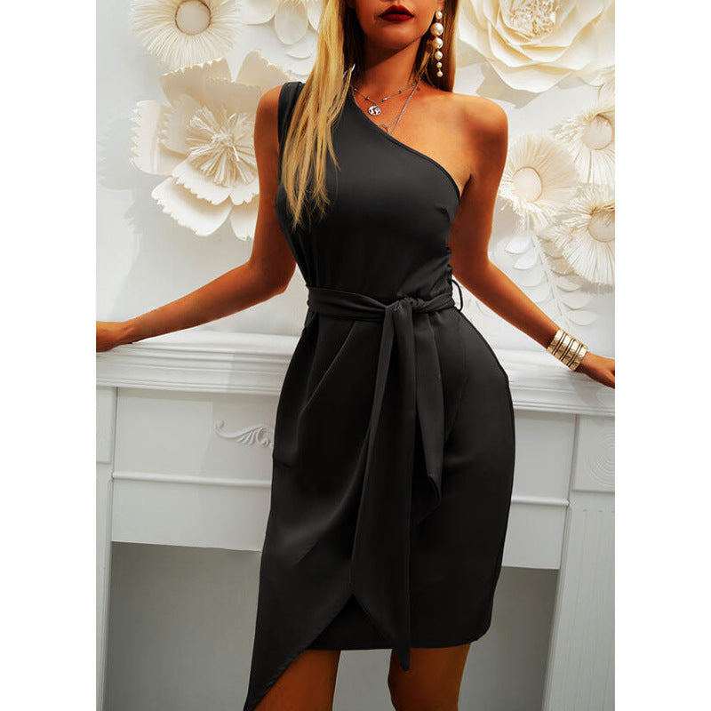 Sexy One Shoulder Sleeveless Irregular Party Dresses-Dresses-Free Shipping at meselling99