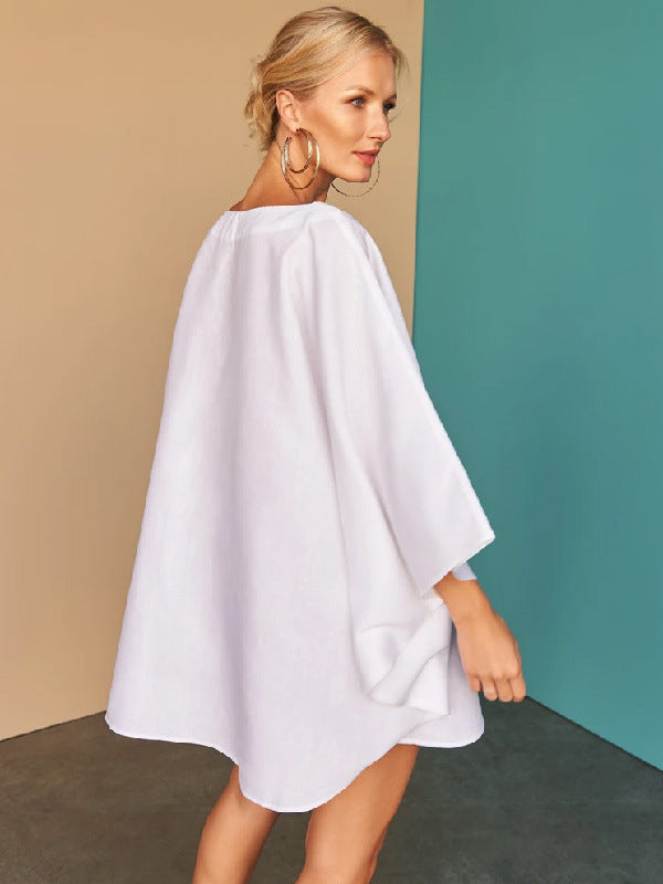 White A Line Mini Bat Sleeves Dresses-Dresses-Free Shipping at meselling99