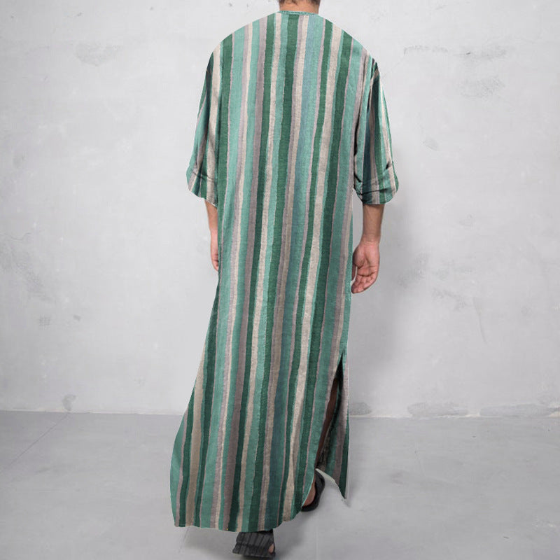 Casual Striped Men's Long Robes-Robes-Free Shipping at meselling99