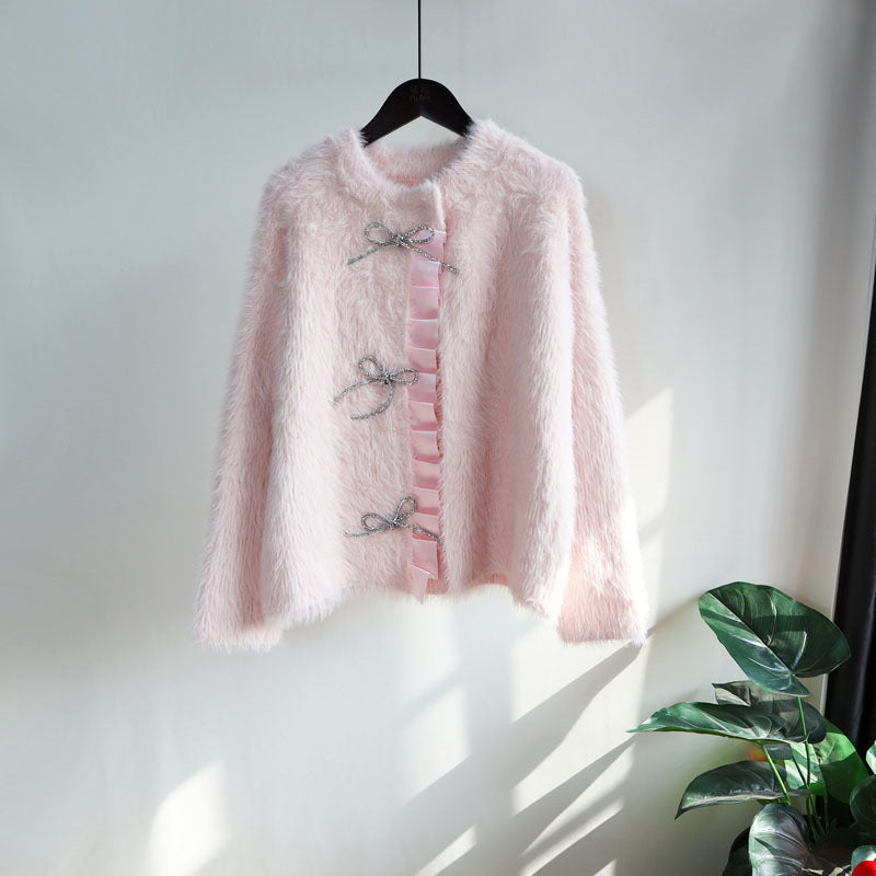 Lovely Mink Wool Bowknot Design Women Overcoat-Pink-One Size-Free Shipping at meselling99
