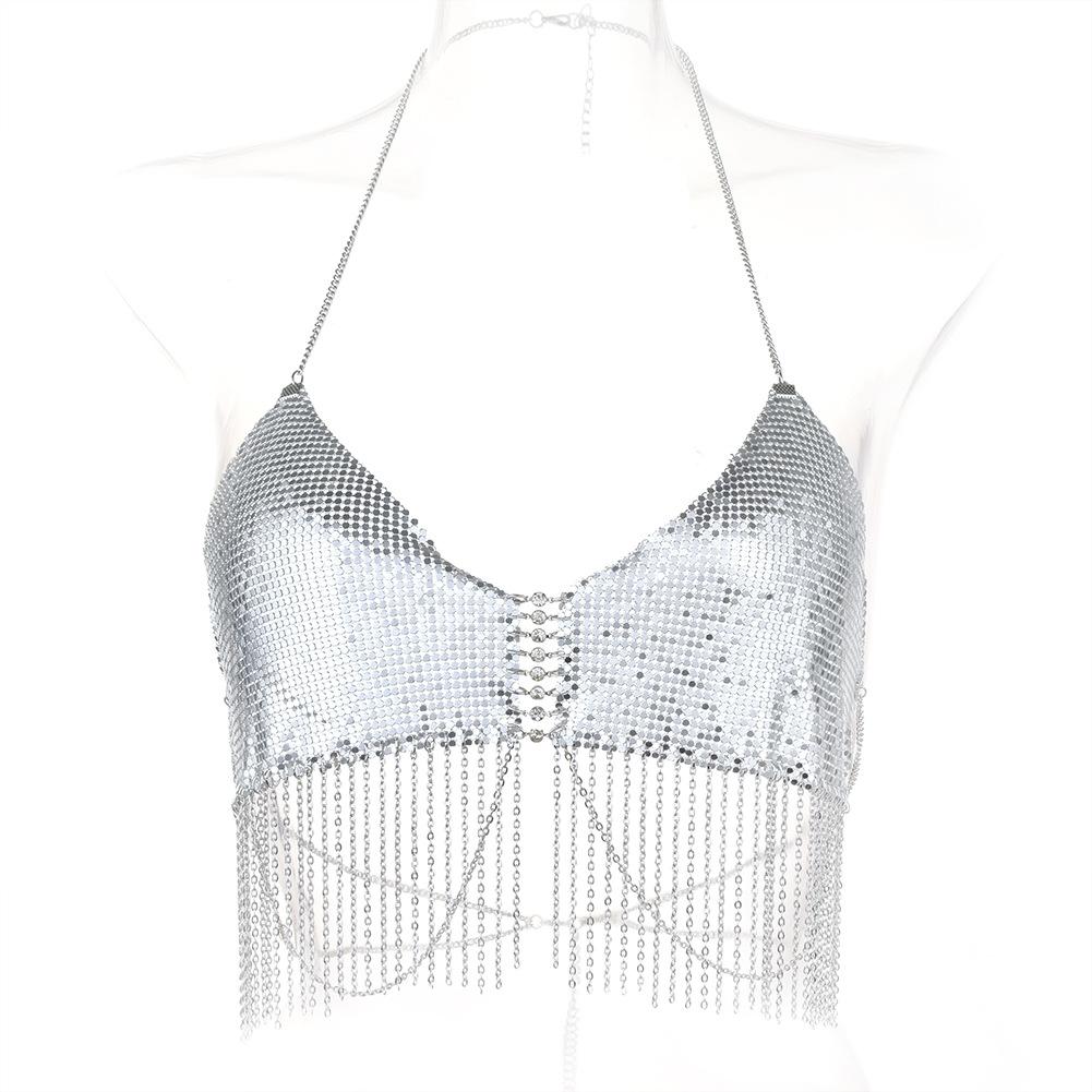 Sexy Halter Metal Diamond Crop Tops for Party-Shirts & Tops-Free Shipping at meselling99