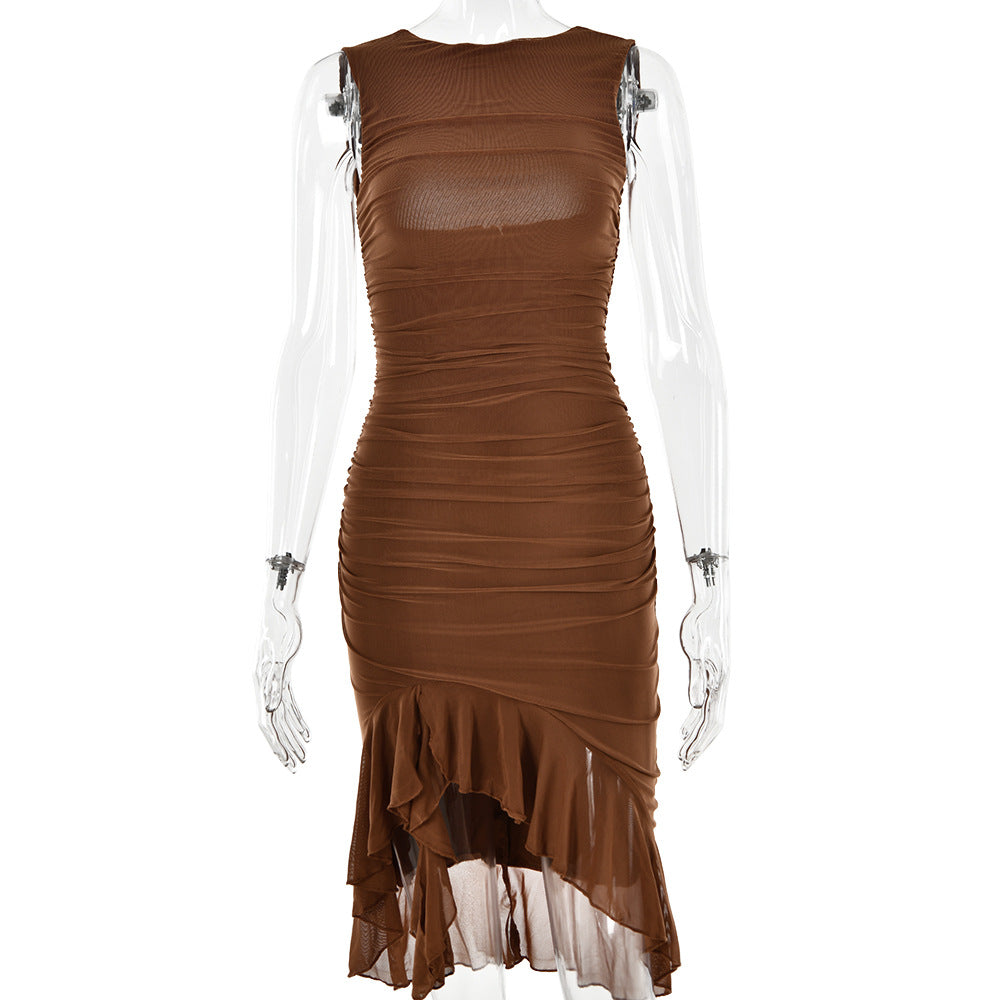 Sexy One Shoulder Summer Sleeves Sheath Dresses-Dresses-Brown-S-Free Shipping at meselling99