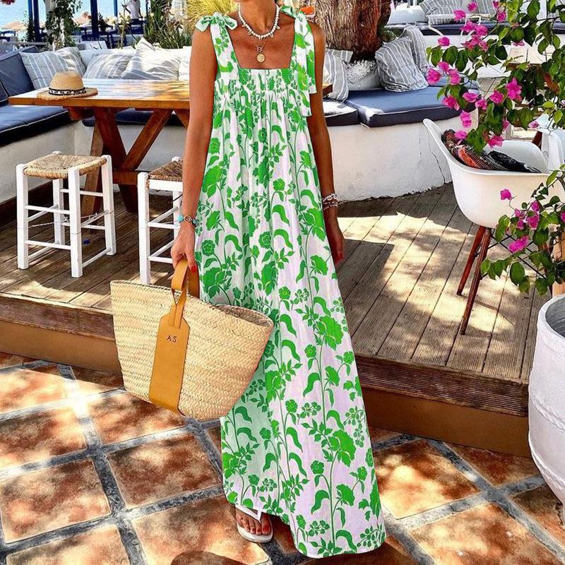 Summer Straps Holiday Long Dresses-Green-S-Free Shipping at meselling99