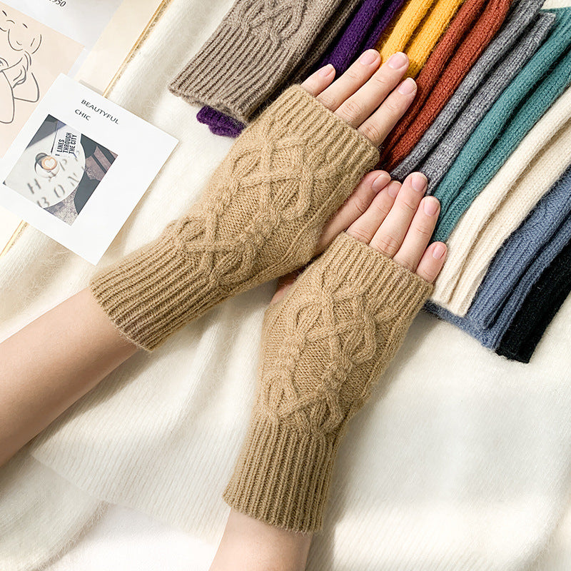 2 pairs/Set Winter Warm Figerless Knitted Gloves-Gloves & Mittens-Brown-One Size-Free Shipping at meselling99