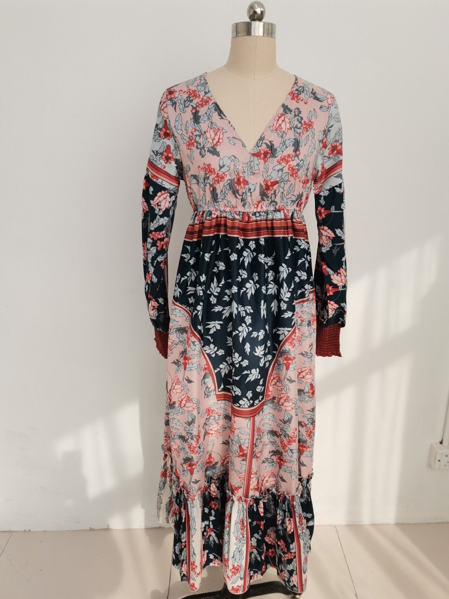 Women Bohemia Floral Print Split Joint Long Maxi Dresses-Maxi Dresses-Free Shipping at meselling99
