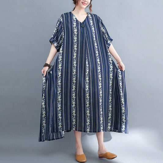 Summer Linen Plus Sizes Women Long Dresses-Dresses-Blue-One Size-Free Shipping at meselling99