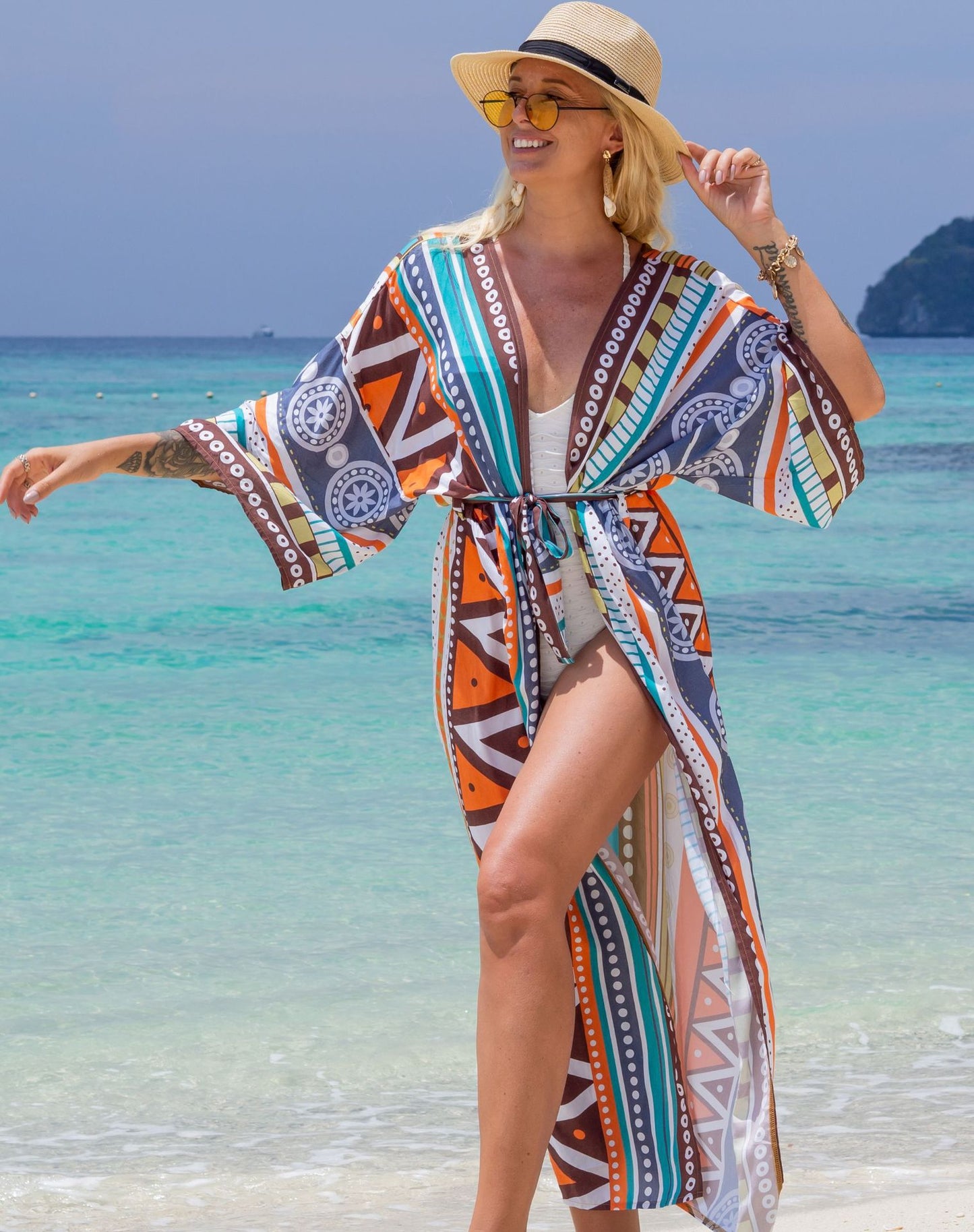 Fashion Floral Print Summer Kimono Beachwear Cover Ups-Geometry-One Size-Free Shipping at meselling99