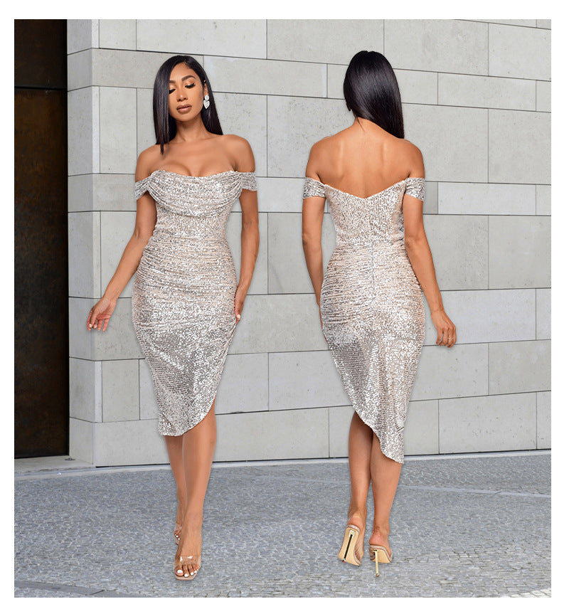 Sexy Off The Shoulder Sequined Mini Cocktail Dresses-Dresses-Free Shipping at meselling99