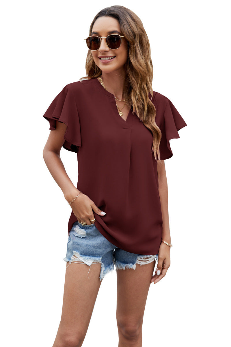 Casual Chiffon Short Sleeves Women Blouses-Shirts & Tops-Free Shipping at meselling99