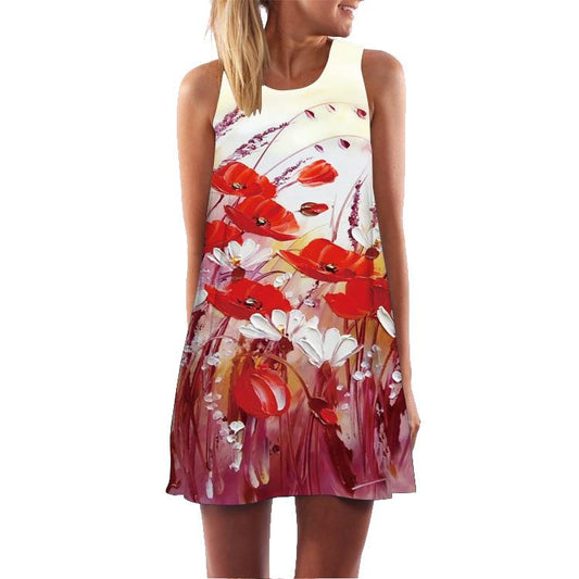 Summer 3D Floral Print Sleeveless Mini Short Dresses-Mini Dresses-11-S-Free Shipping at meselling99