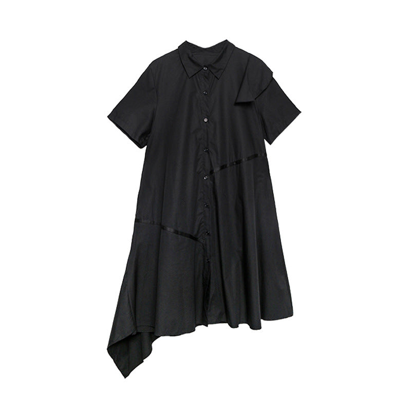 Vintage Summer Irregular Black Shirts Dresses-Dresses-Black-One Size-Free Shipping at meselling99