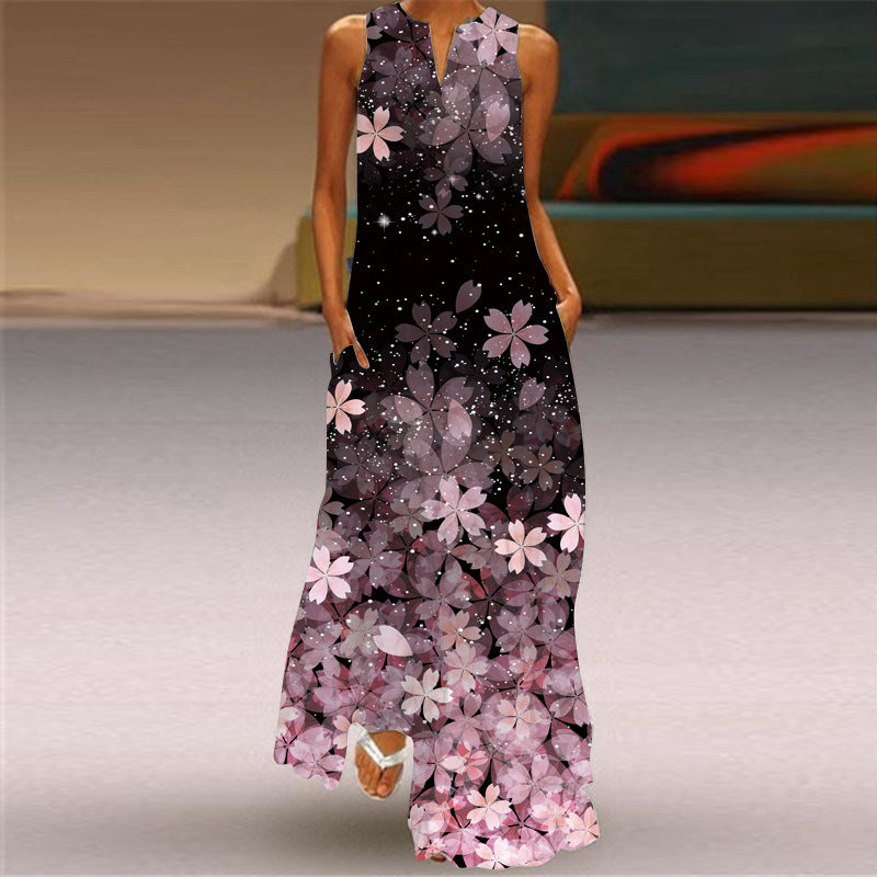 Women Summer Face Print Sleeveless Long Dresses-Boho Dresses-VLCQ-151-S-Free Shipping at meselling99