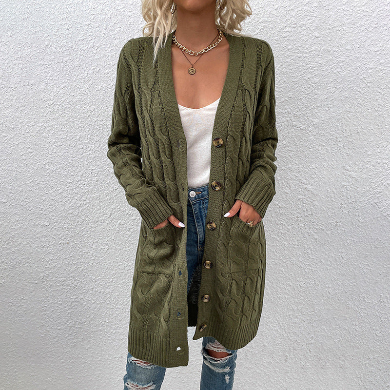 Casual Twist Design Long Cardigan Sweaters for Women-Coats & Jackets-Army Green-S-Free Shipping at meselling99