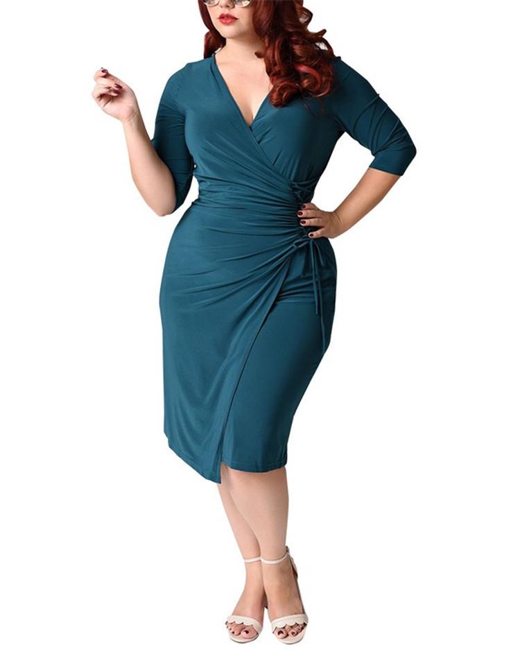 Plus Sizes Women Casual Half Sleeves Dresses-Sexy Dresses-Green-L-Free Shipping at meselling99