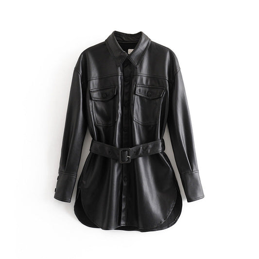 Fashion Casual Pu Leather Jackets Coat with Belt--Free Shipping at meselling99