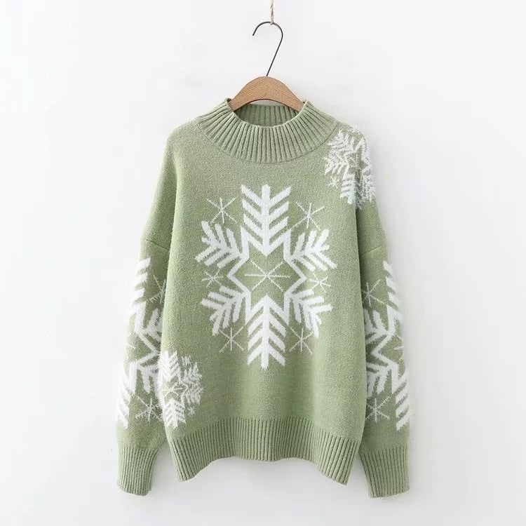 Christmas Snowflake Turtleneck Knitted Women Sweaters-Shirts & Tops-Green-One Size-Free Shipping at meselling99