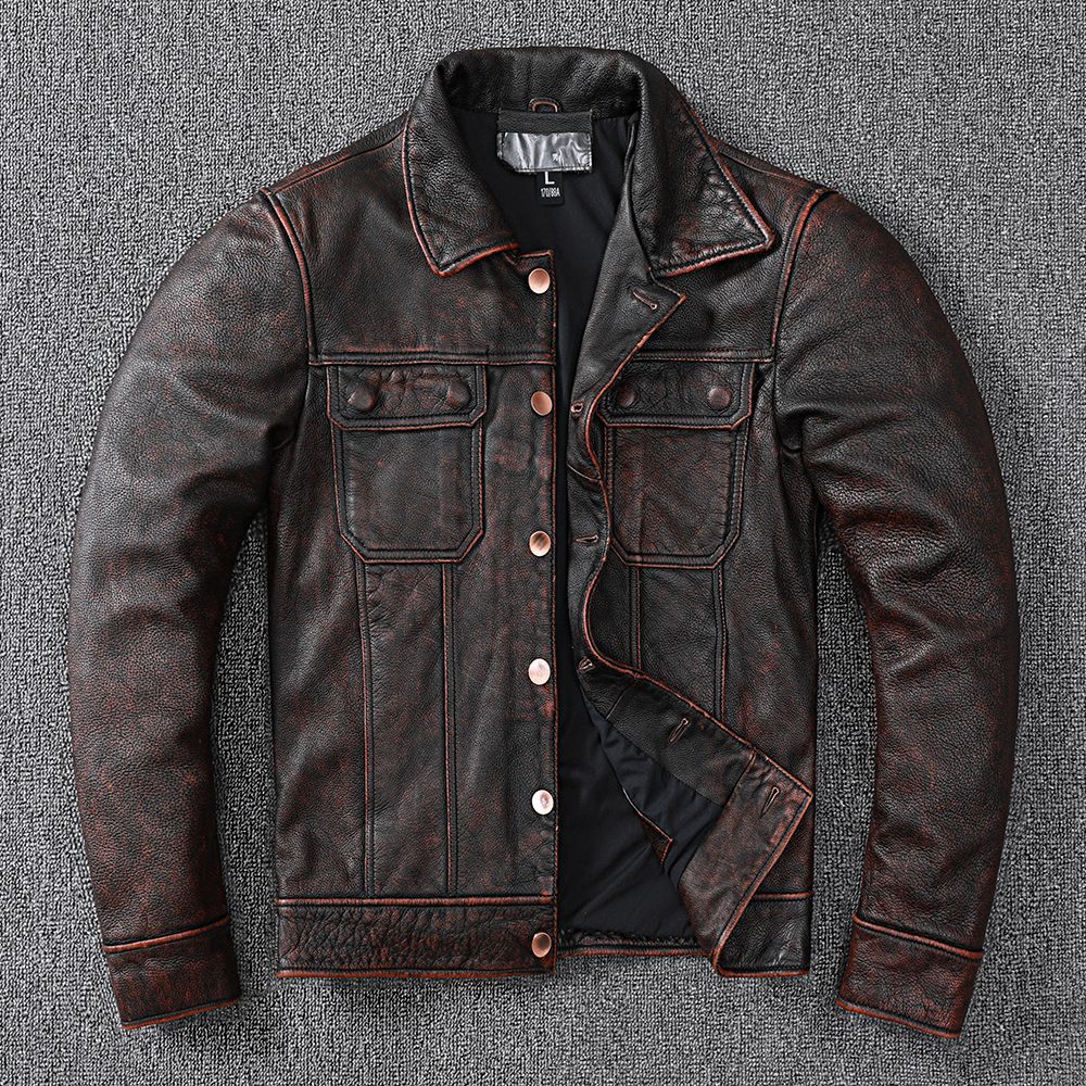 Vintage Cowhide Leather Overcoats Jackets for Men-Coats & Jackets-Free Shipping at meselling99