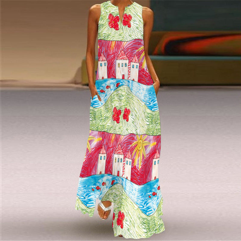 Plus Sizes Print Sleeveless Long Dresses-Maxi Dresses-7-S-Free Shipping at meselling99