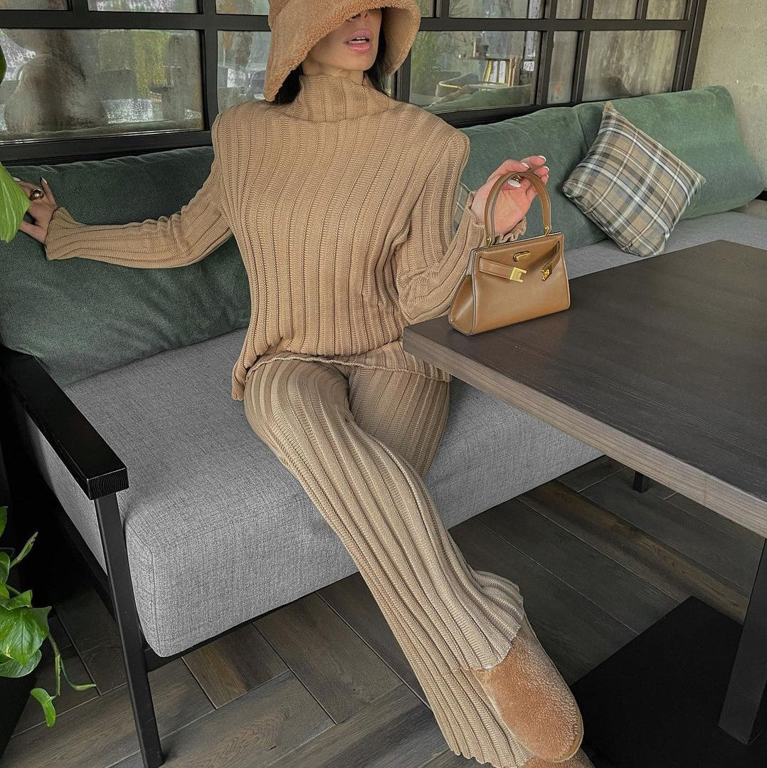 Leisure Women Knitted Two Pieces Sweater Suits-Khaki-S-Free Shipping at meselling99