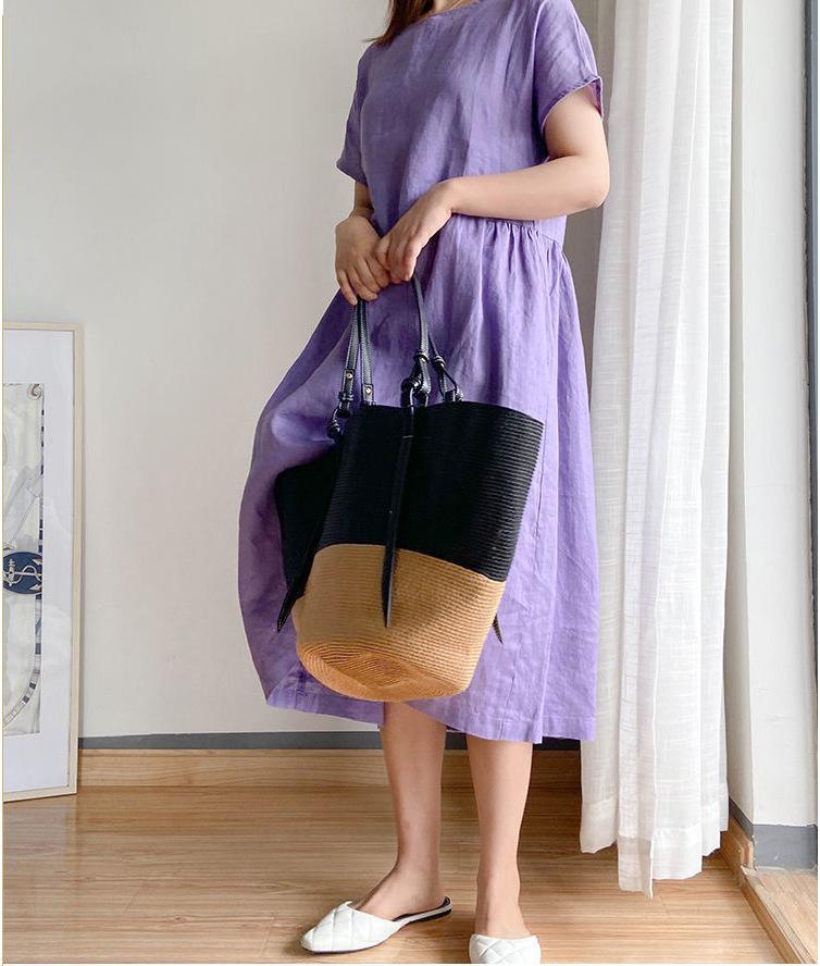 Women Loose Cozy Plus Sizes Midi Dresses-Casual Dresses-Purple-M-Free Shipping at meselling99