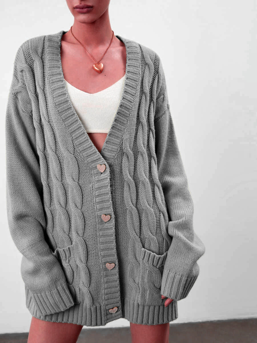 Casual Loose Knitted Women Fall Cardigan Overcoat-Light Gray-S-Free Shipping at meselling99