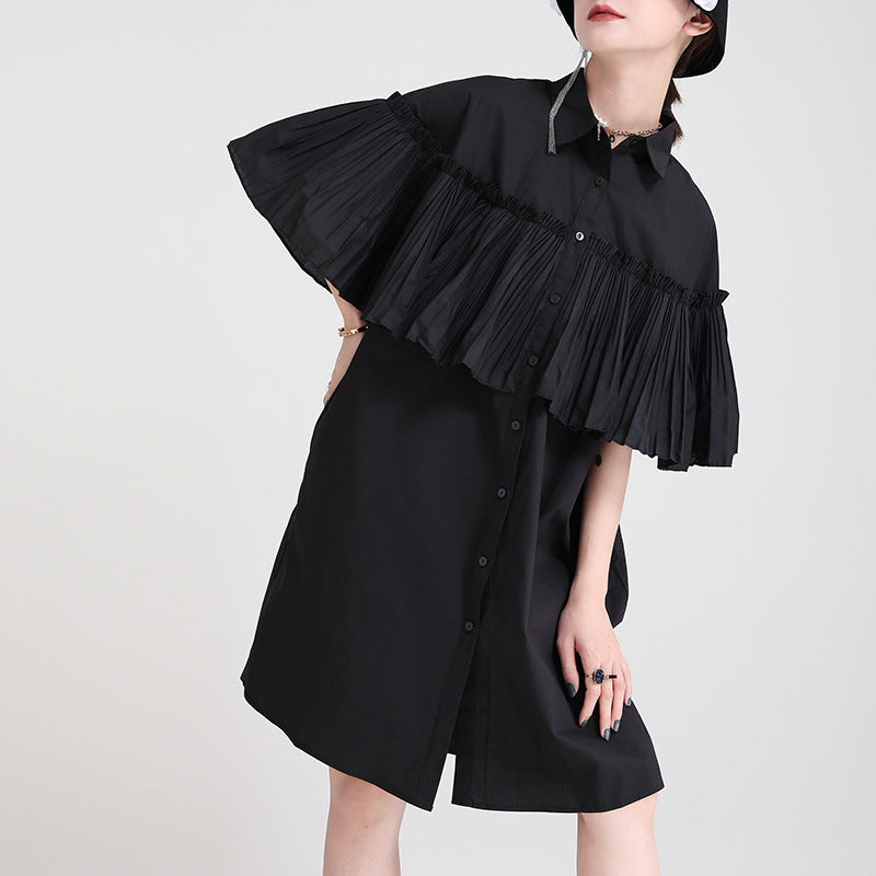 Casual Summer Irregular Designed Shirts Dresses-Dresses-Black-One Size-Free Shipping at meselling99