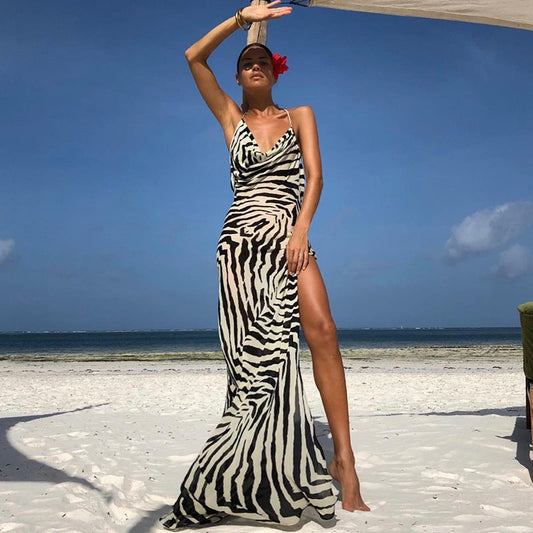 Zebra Design Sexy Backless Beach Dresses-Dresses-Free Shipping at meselling99