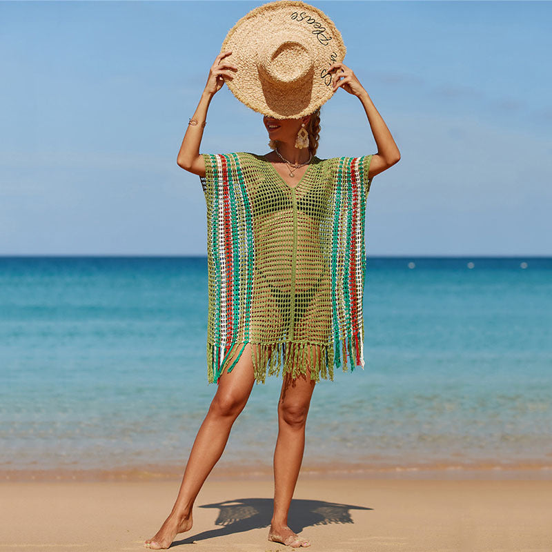 Colorful Knitting Crochet Tassels Swimwear Cover Ups for Women-G-One Size-Free Shipping at meselling99