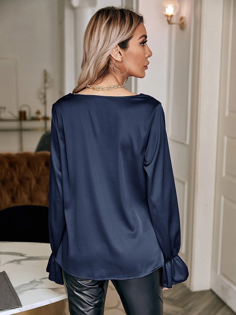 Elegant Satin Pullover Long Sleeves Women Shirts-Shirts & Tops-Free Shipping at meselling99