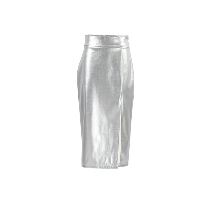 Designed Pu High Waist Sexy Silver Skirts-Skirts-Free Shipping at meselling99