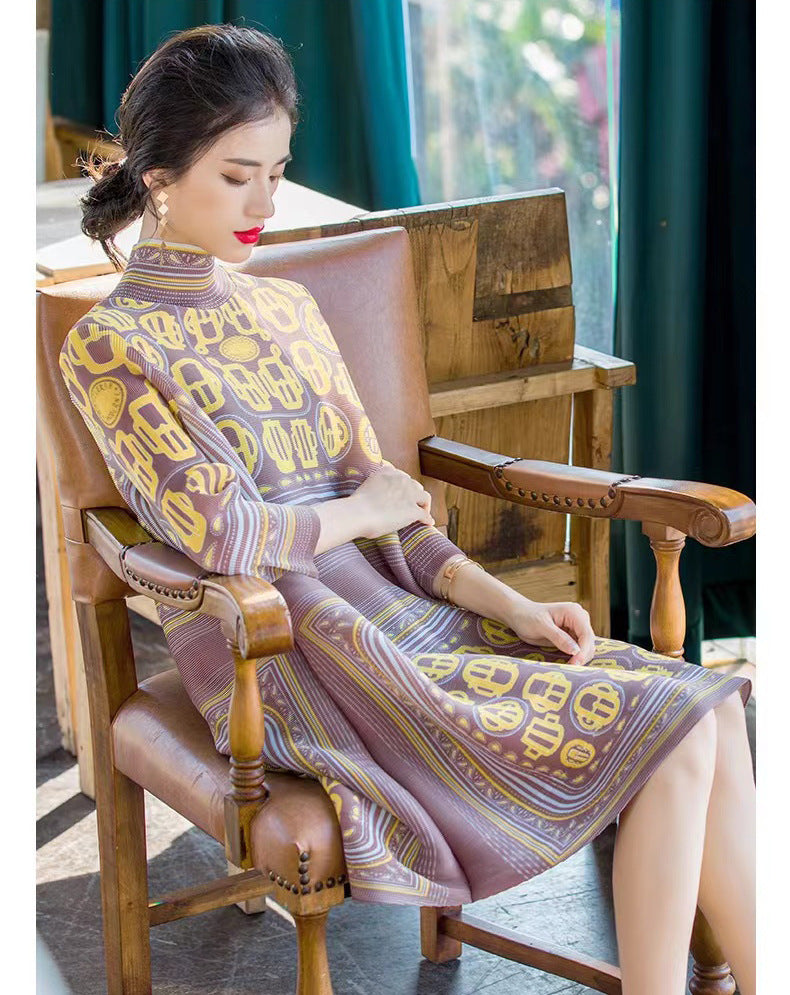 Ethnic High Neck Midi Length Dresses--Free Shipping at meselling99