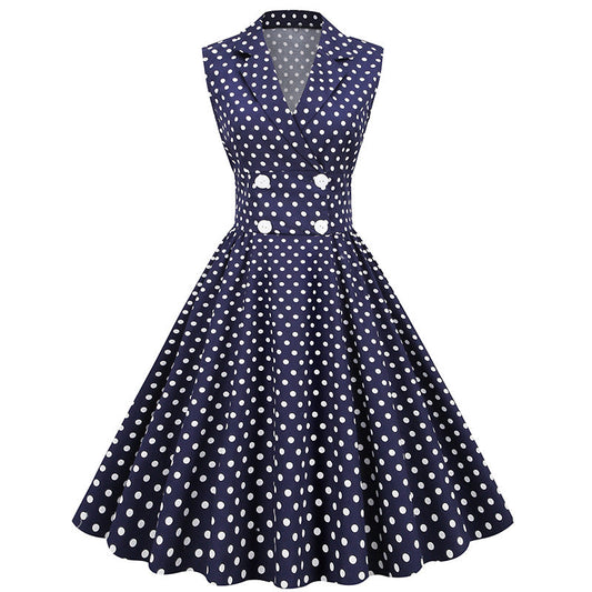 Vintage Sleeveless Polka Dot Dresses-Dresses-Free Shipping at meselling99