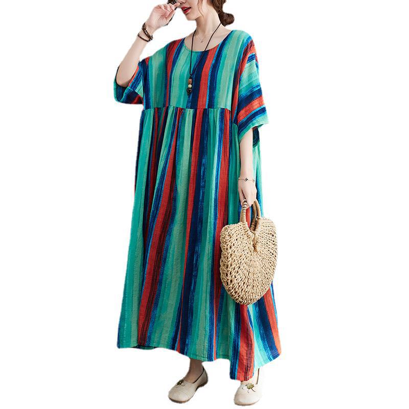 Summer Striped Women Long Cozy Dresses-The Same as picture-One Size-Free Shipping at meselling99
