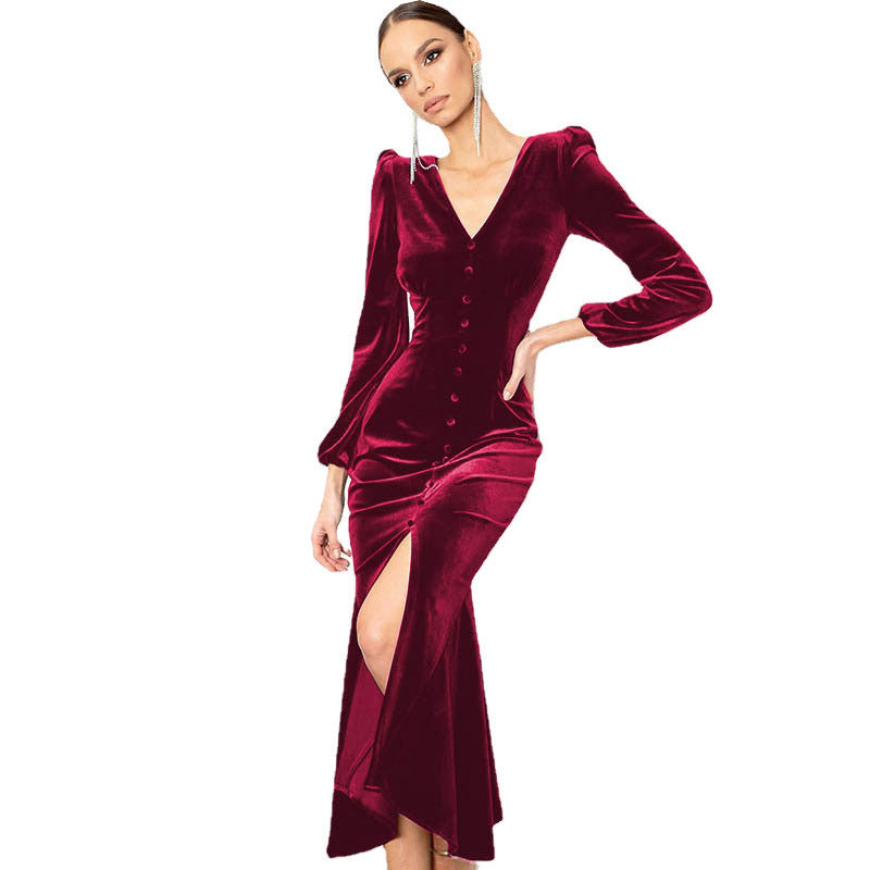 Elegant Fall Long Dresses for Women-Dresses-Wine Red-S-Free Shipping at meselling99