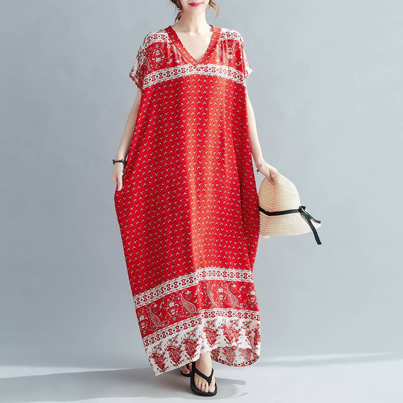 Women Summer Plus Sizes Long Dresses-Dresses-Red-One Size (50-120 kg)-Free Shipping at meselling99
