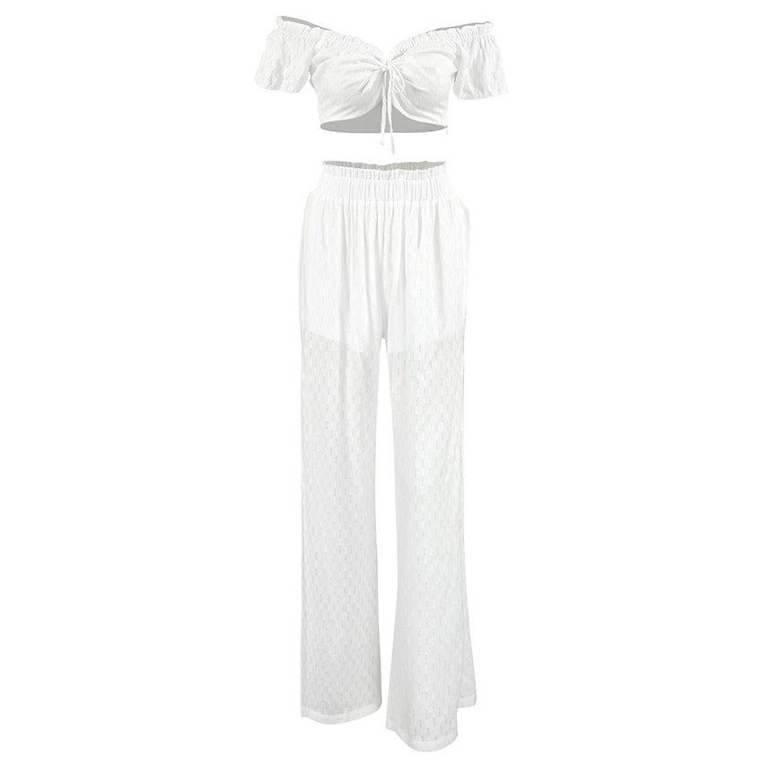Sexy Designed Ruffled White Two Pieces Sets for Women-Suits-Free Shipping at meselling99