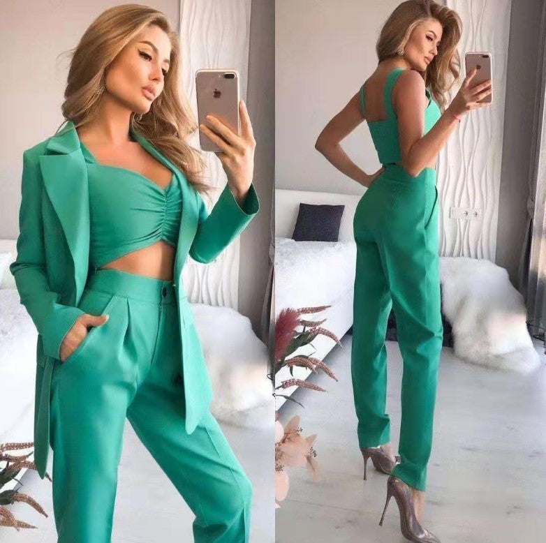 Classy Women Office Lady There Pieces Outfits-Women Suits-Green-S-Free Shipping at meselling99