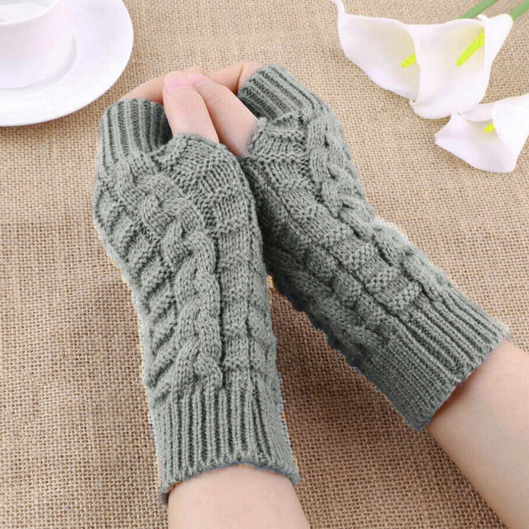 2 Pairs/Set Winter Fingerless Knitted Gloves Keep Warm for Women-Gloves & Mittens-Light Gray-One Size-Free Shipping at meselling99