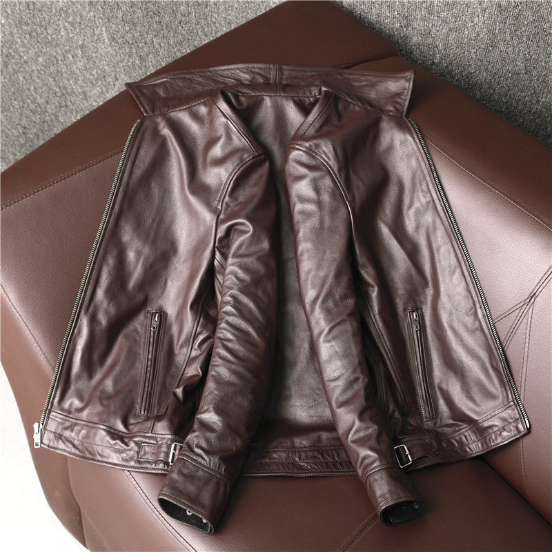 Brown Cowhide Leather Business Jackets for Men-Coats & Jackets-Free Shipping at meselling99