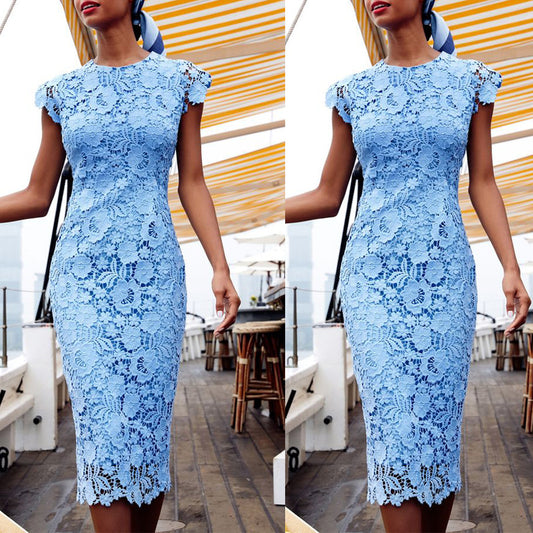 Blue Round Neck Sleeveless Bodycon Dresses-Sexy Dresses-Free Shipping at meselling99