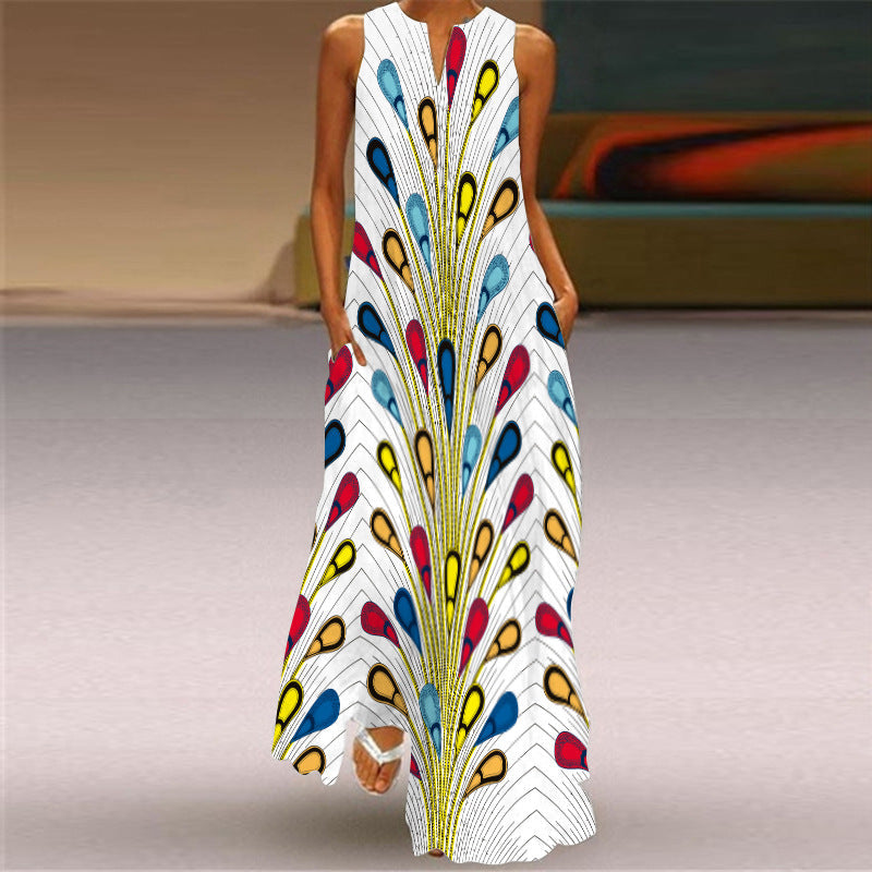 Summer V Neck Sleeveless Bohemian Dresses-Dresses-VLCQ-62-S-Free Shipping at meselling99