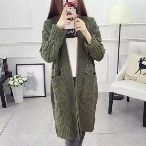 Casual Women Cardigan Knitted Wear-Cardigan Tops-Green-One Size-Free Shipping at meselling99