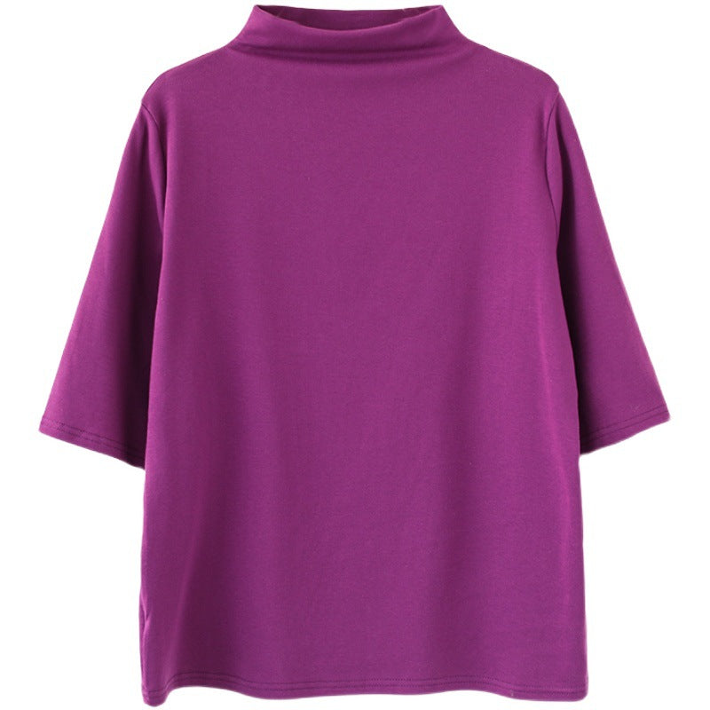Vintage Half Sleeves Women High Neck T Shirts-Shirts & Tops-Free Shipping at meselling99