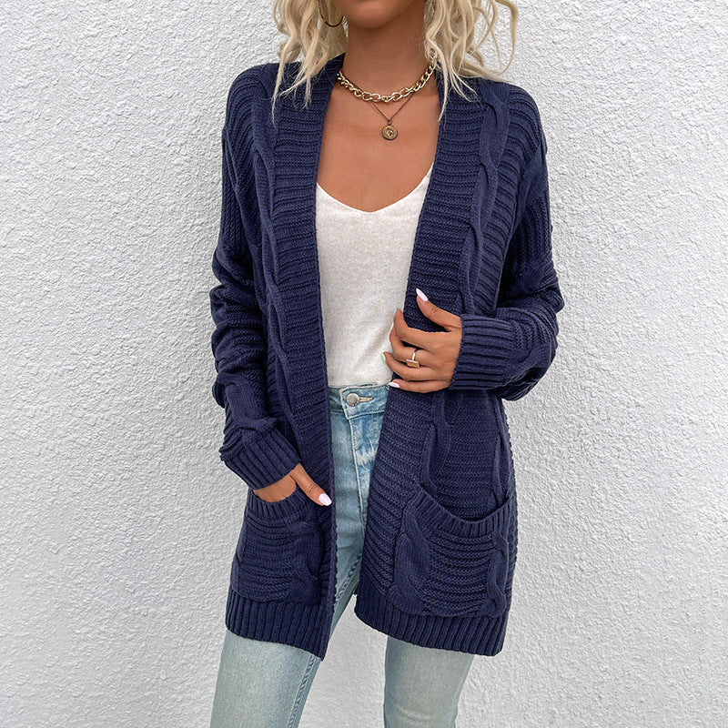 Fashion Twist Design Knitted Long Cardigan Sweaters-Shirts & Tops-Navy Blue-S-Free Shipping at meselling99