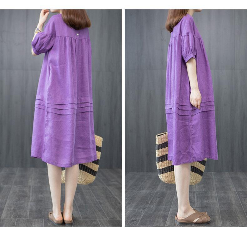 Leisure Linen Summer Plus Sizes A Line Midi Dresses-Dresses-Free Shipping at meselling99