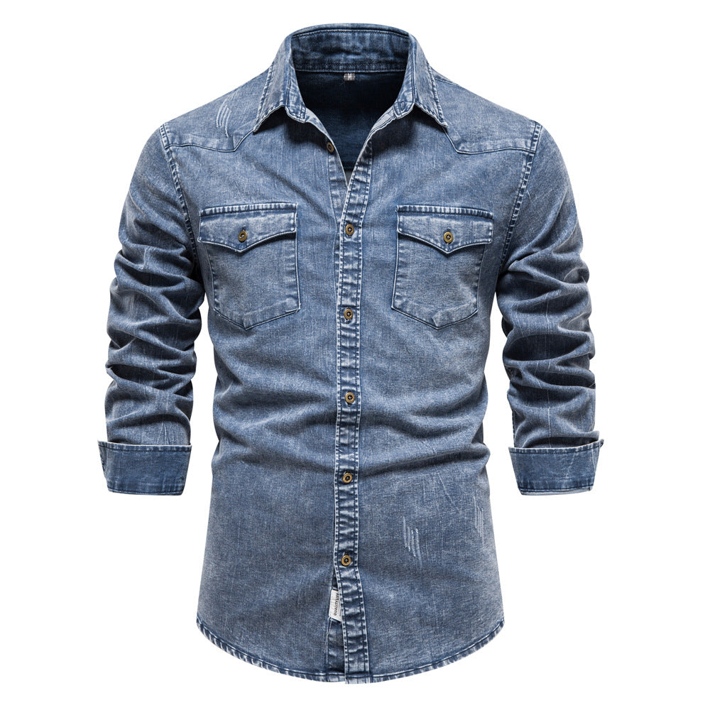 Fashion Denim Long Sleeves Shirts for Men-Shirts & Tops-Blue-S-Free Shipping at meselling99