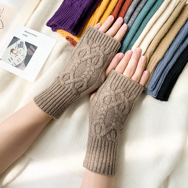 2 pairs/Set Winter Warm Figerless Knitted Gloves-Gloves & Mittens-Light Coffee-One Size-Free Shipping at meselling99