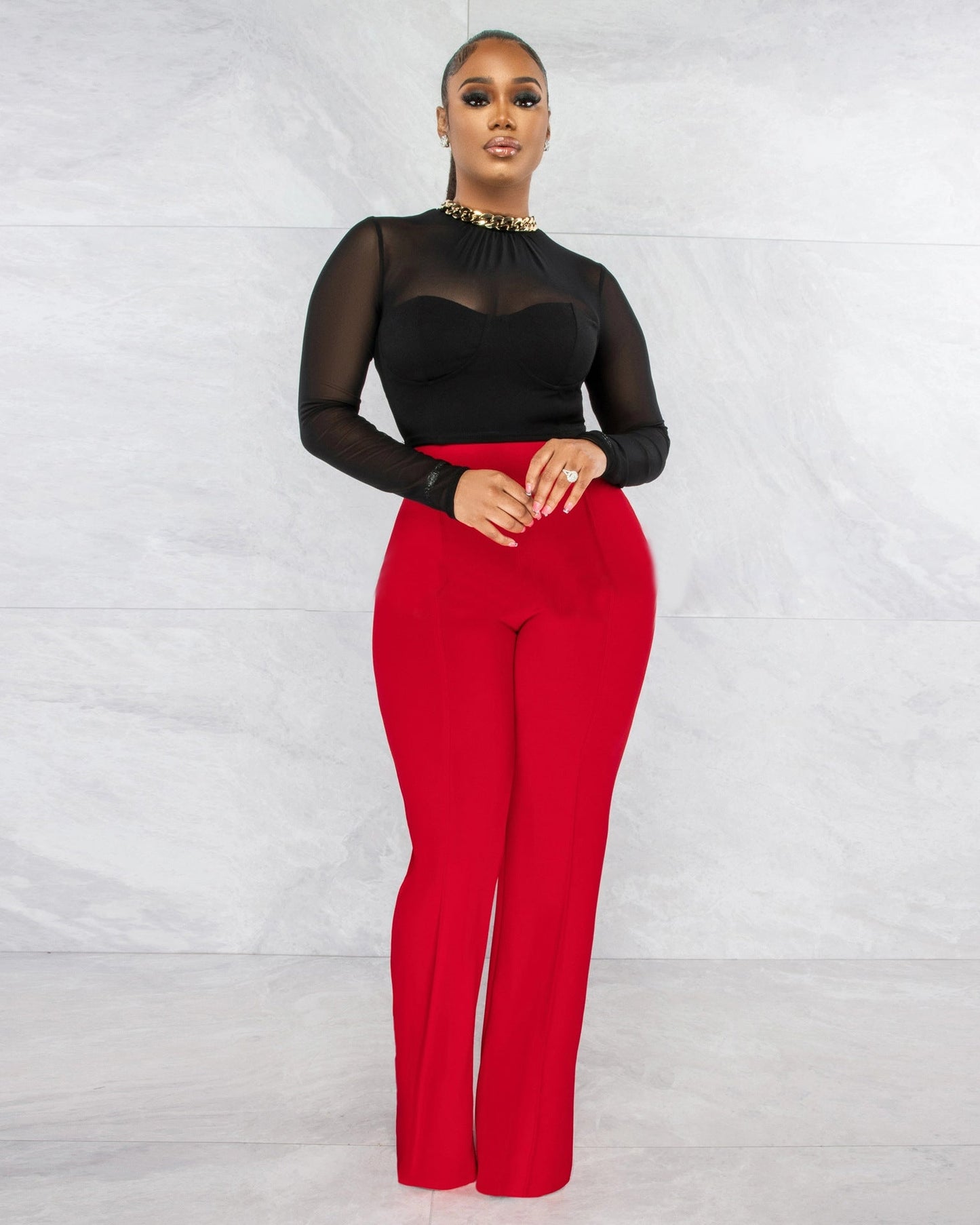 Sexy Back Zippered Wide Legs Pants-Women Bottoms-Red-S-Free Shipping at meselling99
