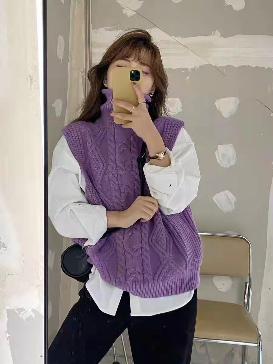 Winter Turtleneck Knitting Vest for Women-vest-Purple-One Size-Free Shipping at meselling99