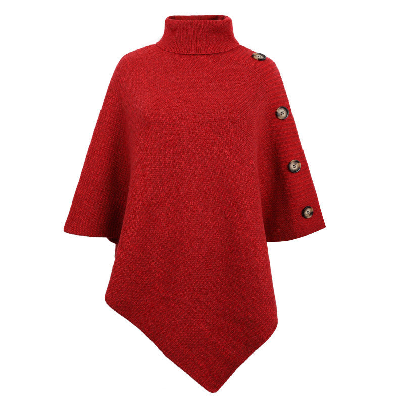 Winter High Neck Knitted Women Cape Coats-Shirts & Tops-Red-One Size-Free Shipping at meselling99